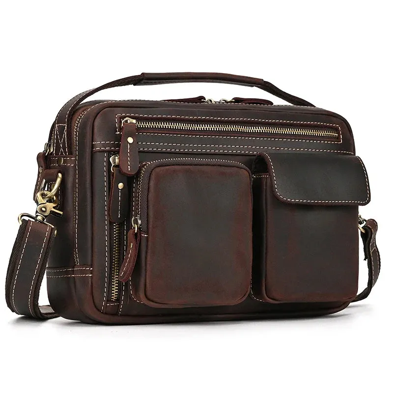 Top Cowhide Crazy Horse Leather 9.7" iPad Shoulder Bag for Men