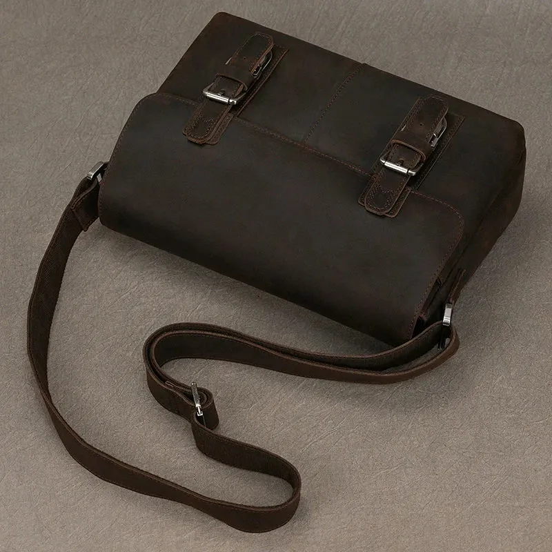 Top Cowhide Crazy Horse Leather 9.7" iPad Shoulder Bag for Men