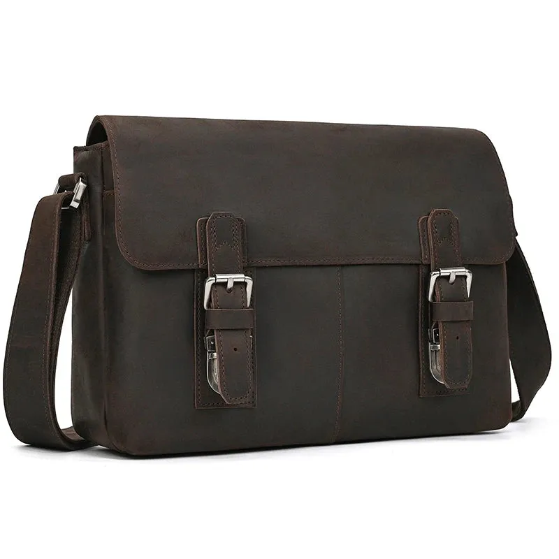 Top Cowhide Crazy Horse Leather 9.7" iPad Shoulder Bag for Men