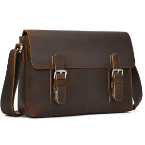 Top Cowhide Crazy Horse Leather 9.7" iPad Shoulder Bag for Men