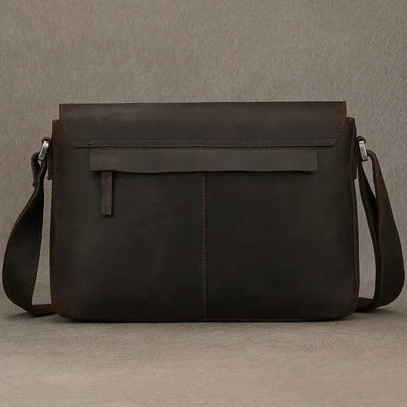Top Cowhide Crazy Horse Leather 9.7" iPad Shoulder Bag for Men