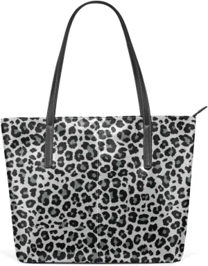 Top Handle Bag for Women Grey Black Cute Leopard Print Vegan Leather Lady Purse Shoulder Bag Travel Satchel Gym Beach Tote with Zipper Weekender Handbag