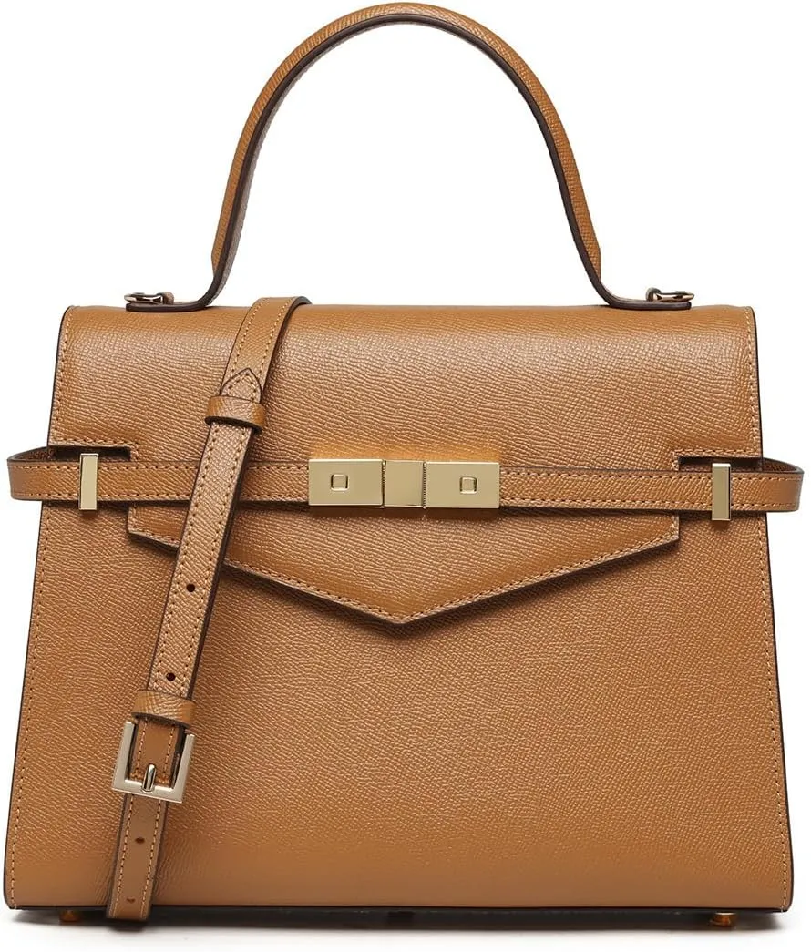 Top Handle Bags for Women, Leather Crossbody Bag Shoulder Bag, Ladies Tote Bag with Adjustable Shoulder Strap (Brown)