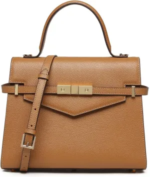 Top Handle Bags for Women, Leather Crossbody Bag Shoulder Bag, Ladies Tote Bag with Adjustable Shoulder Strap (Brown)