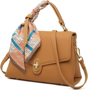 Top Handle Bags for Women, Small Leather Crossbody Bag Shoulder Bag, Ladies Tote Bag with Adjustable Shoulder Strap (Brown)