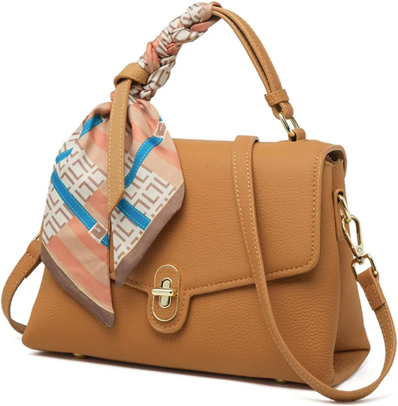 Top Handle Bags for Women, Small Leather Crossbody Bag Shoulder Bag, Ladies Tote Bag with Adjustable Shoulder Strap (Brown)
