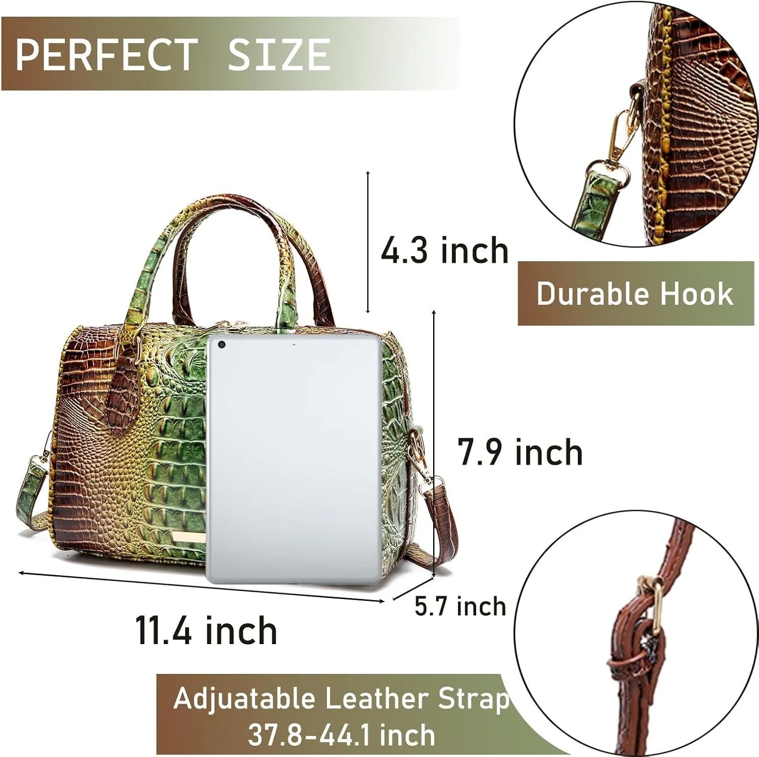 Top-Handle Crocodile Purses For Women Crossbody Leather Bags Trendy Large Capacity Tote with Shoulder Strap