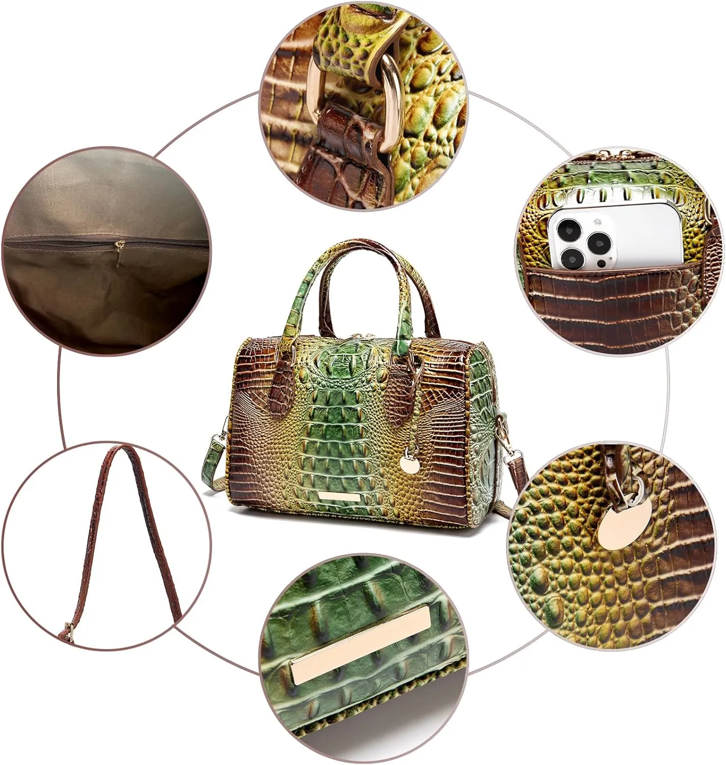 Top-Handle Crocodile Purses For Women Crossbody Leather Bags Trendy Large Capacity Tote with Shoulder Strap