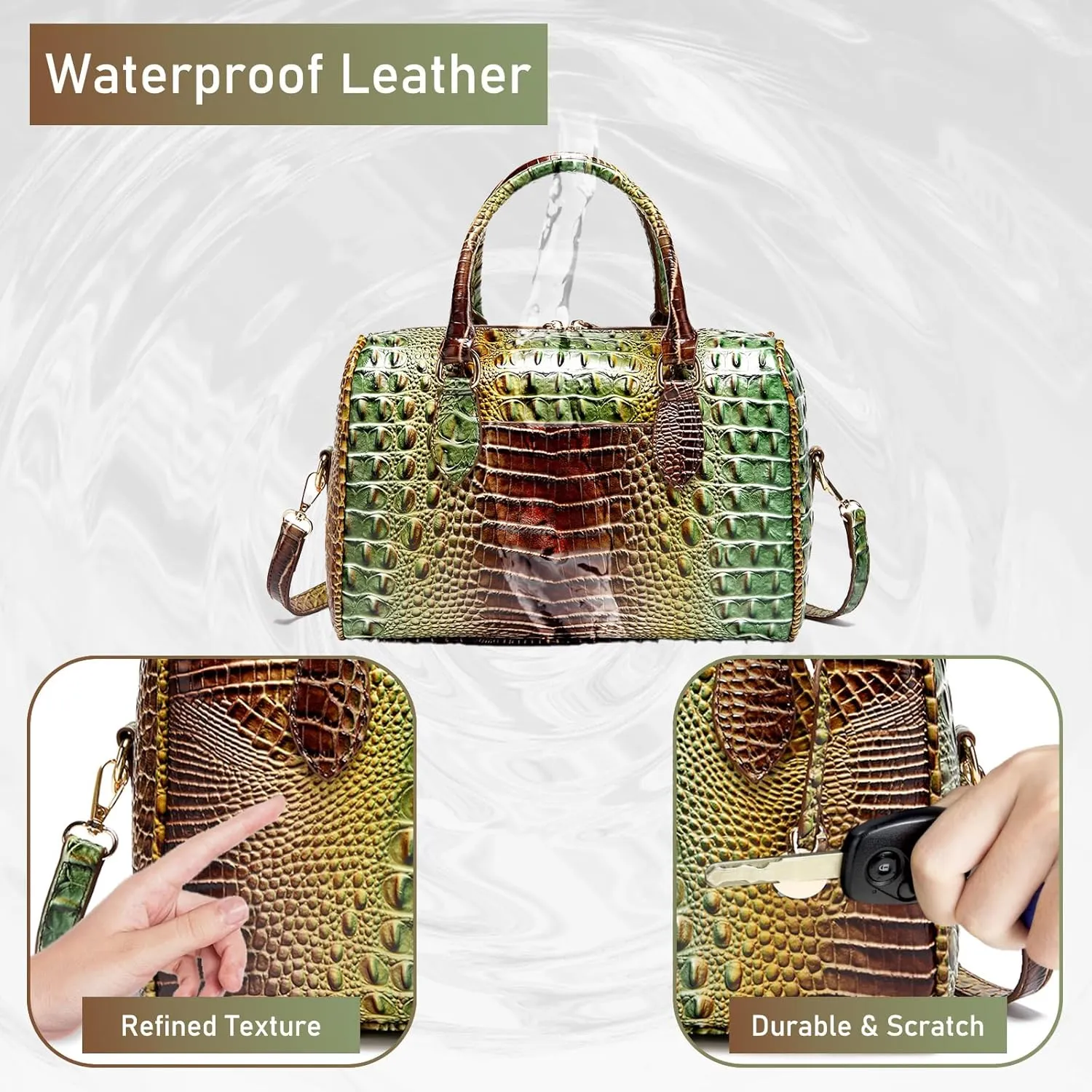 Top-Handle Crocodile Purses For Women Crossbody Leather Bags Trendy Large Capacity Tote with Shoulder Strap