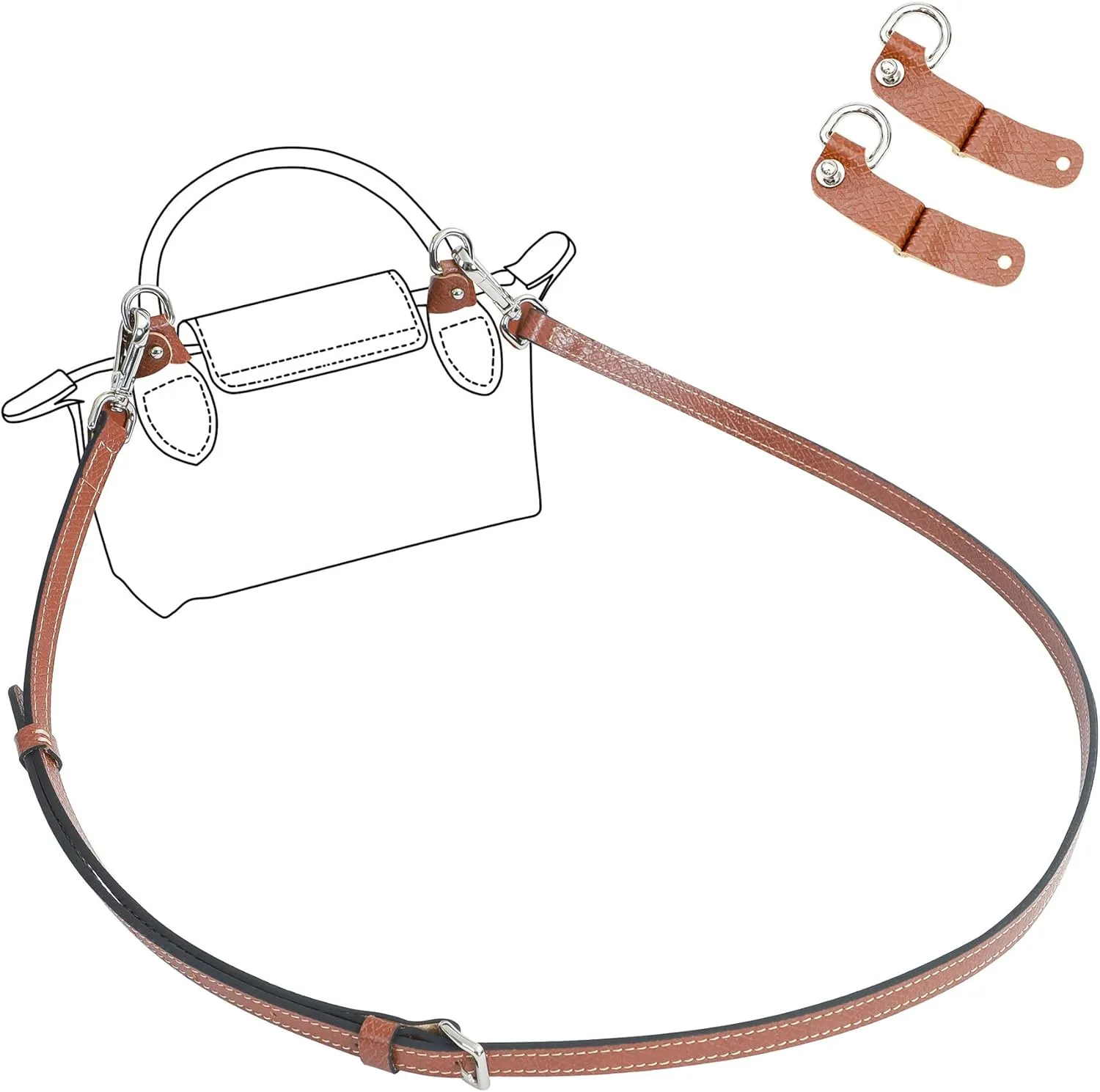 Top Handle No-punching Conversion Set for LONGCHAMP Mini Le Pliage (Silvery Buckle-001)