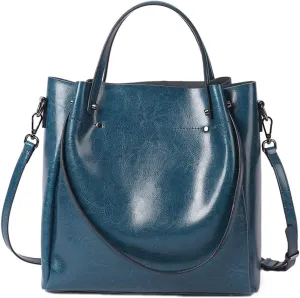 Top Handle Tote Bag Oil Wax Leather Shoulder Bag Genuine Leather Handbag Retro Satchel Hobo Purse