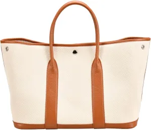 Top Layer Cowhide with Canvas Garden Leather Classic Tote Large Capacity Tote