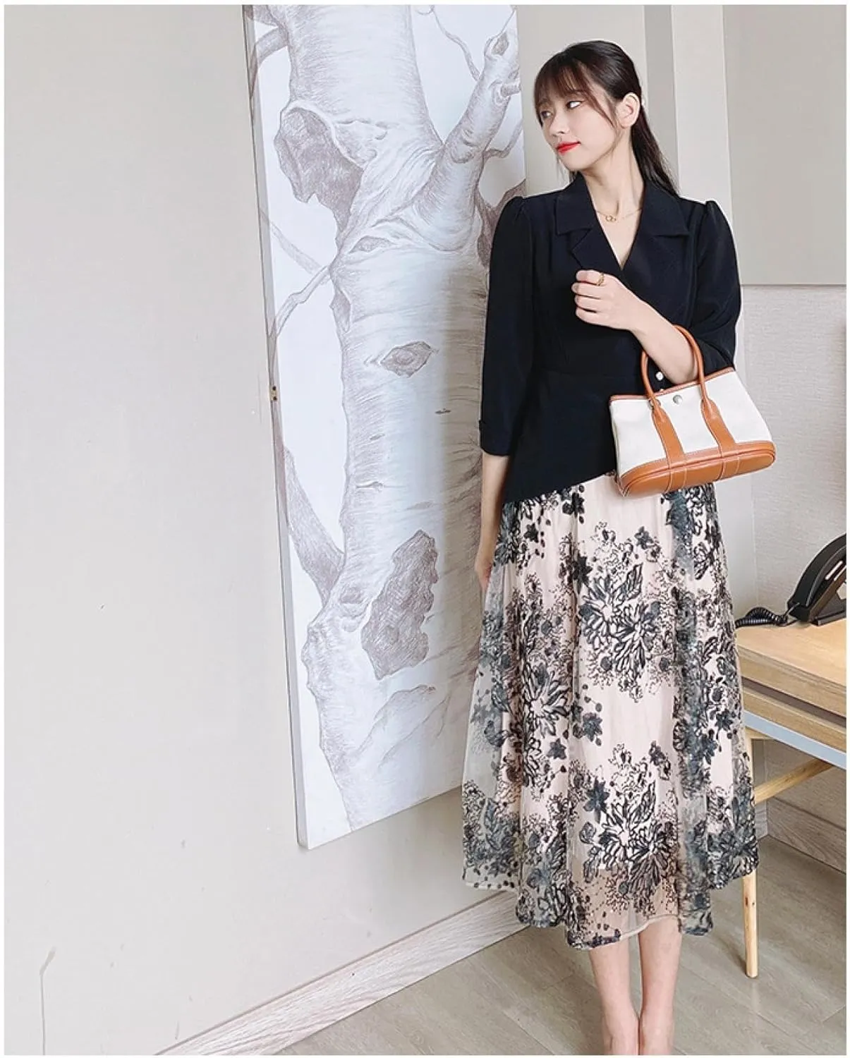 Top Layer Cowhide with Canvas Garden Leather Classic Tote Large Capacity Tote