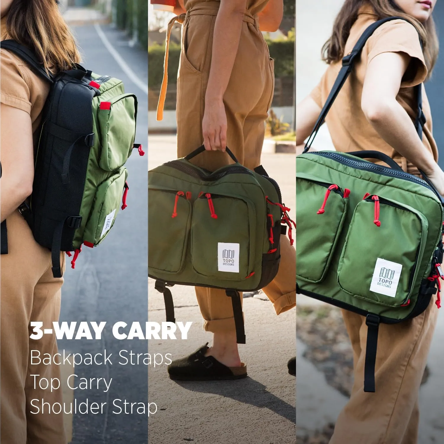 Topo Designs Global Briefcase - Bold Daily Carry Bag, Commuting Travel Pack with Oversized Zips, Signature Denver Style (Eco-Friendly/Olive)