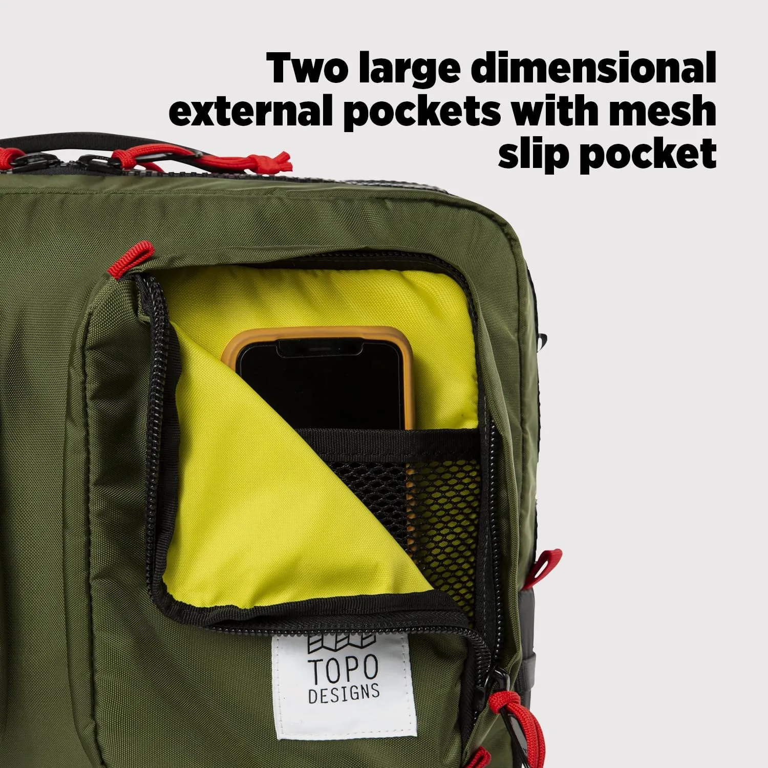 Topo Designs Global Briefcase - Bold Daily Carry Bag, Commuting Travel Pack with Oversized Zips, Signature Denver Style (Eco-Friendly/Olive)
