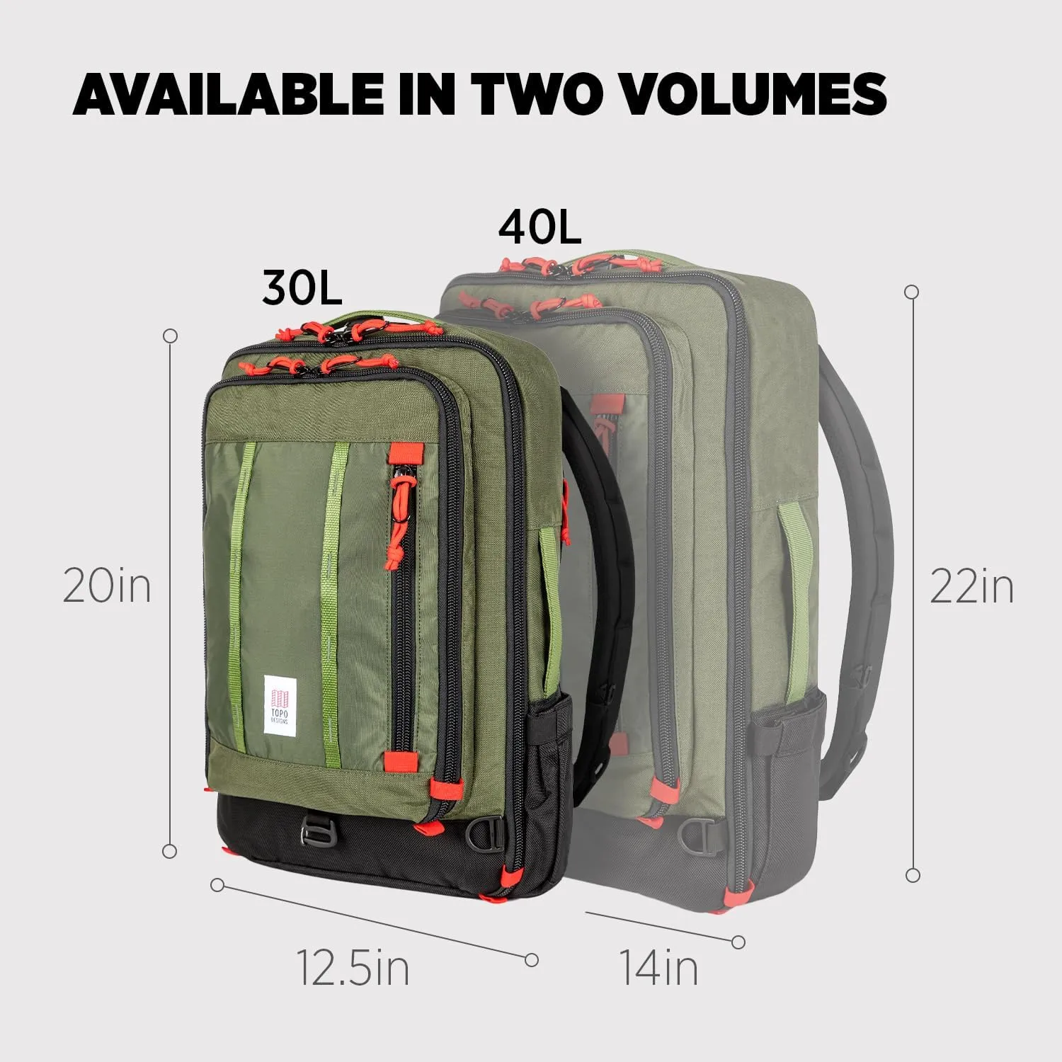 Topo Designs Global Travel Bag 30-40 Liter - Carry-on Compliant Versatile Pack, 3 Carry Options, External Laptop Sleeve (Eco-Friendly, 30L, Olive)