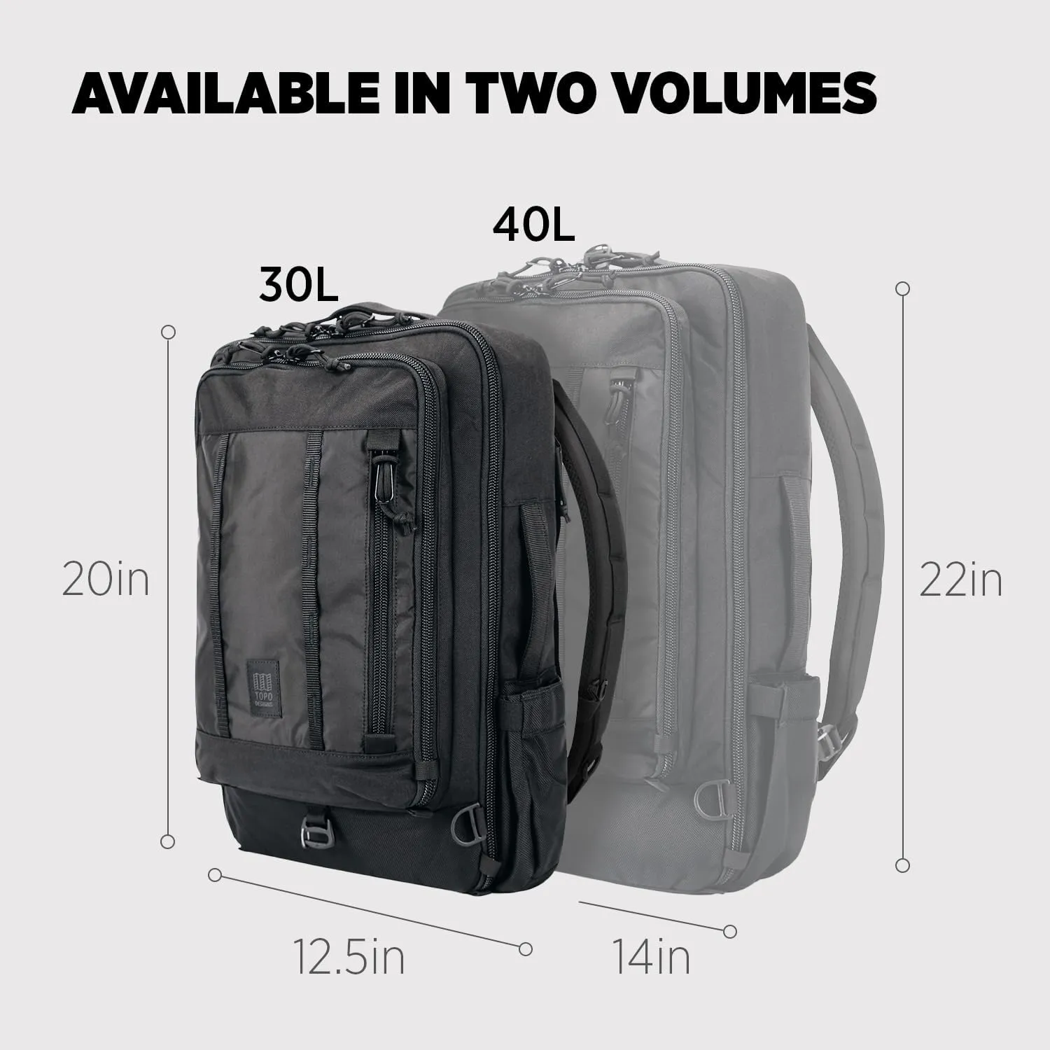 Topo Designs Global Travel Bag 30-40 Liter - Carry-on Compliant Versatile Pack, 3 Carry Options, External Laptop Sleeve (Original, 30L, Black)