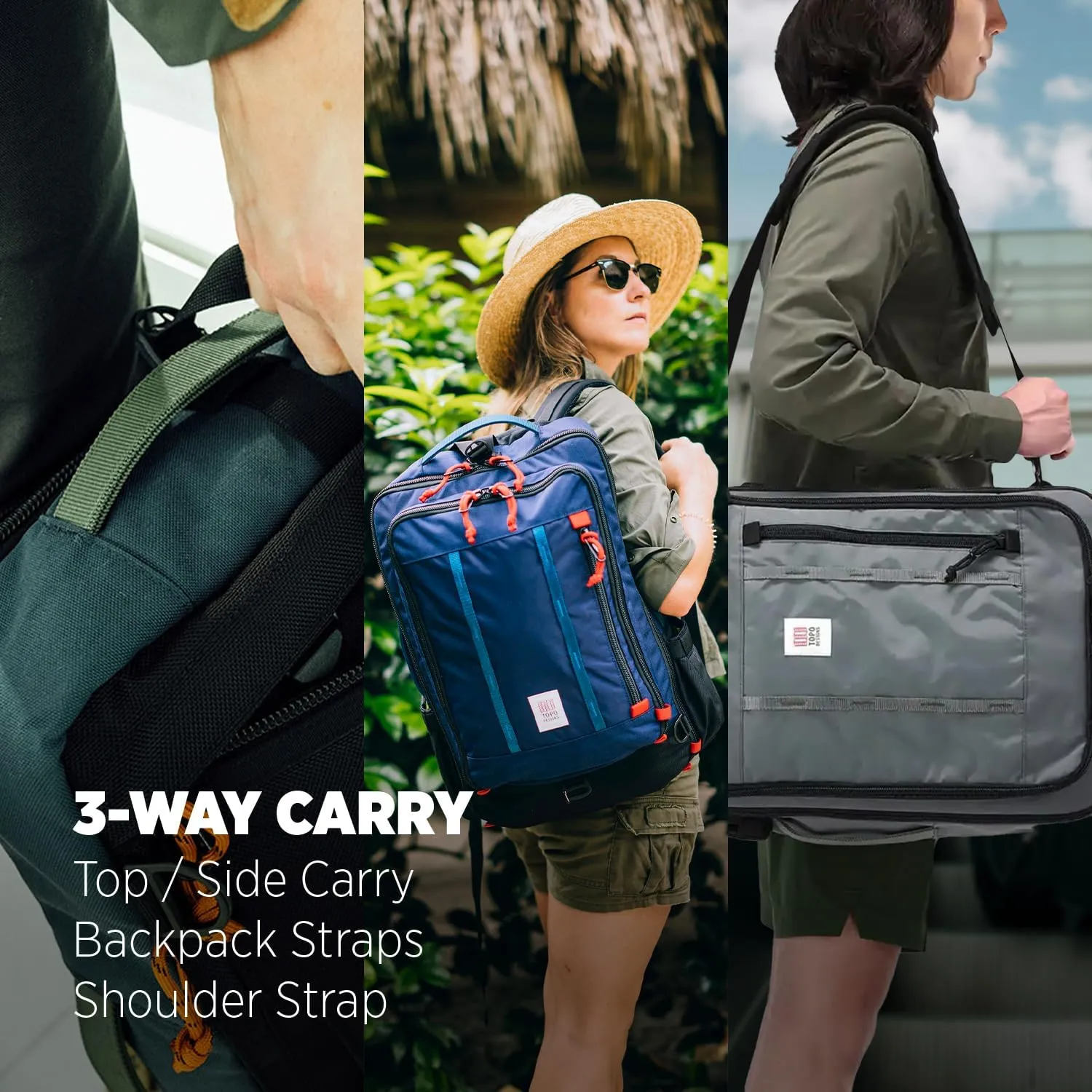 Topo Designs Global Travel Bag 30-40 Liter - Carry-on Compliant Versatile Pack, 3 Carry Options, External Laptop Sleeve (Original, 30L, Palm)