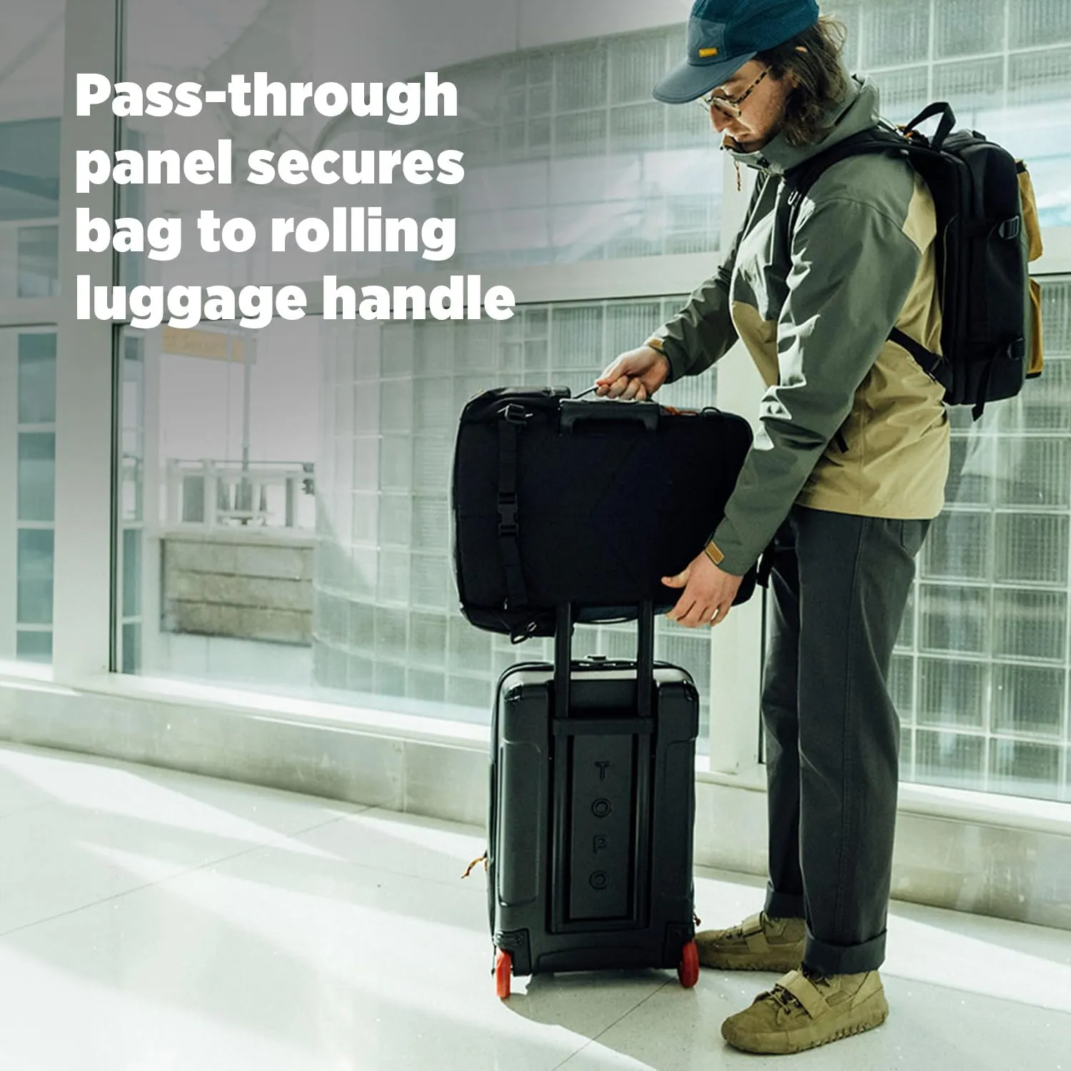 Topo Designs Global Travel Bag 30-40 Liter - Carry-on Compliant Versatile Pack, 3 Carry Options, External Laptop Sleeve (Original, 30L, Palm)