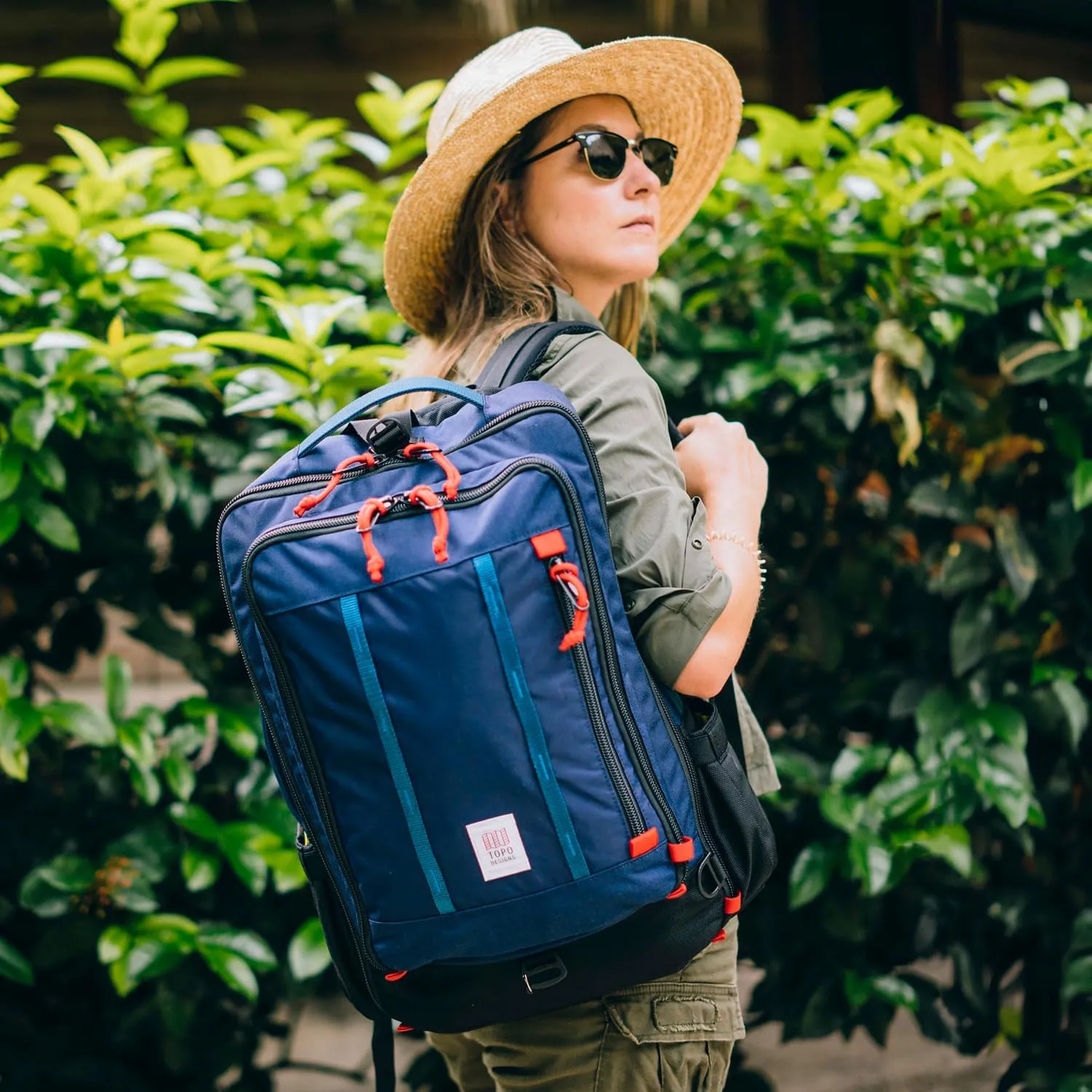 Topo Designs Global Travel Bag 30-40 Liter - Carry-on Compliant Versatile Pack, 3 Carry Options, External Laptop Sleeve (Original, 30L, Palm)