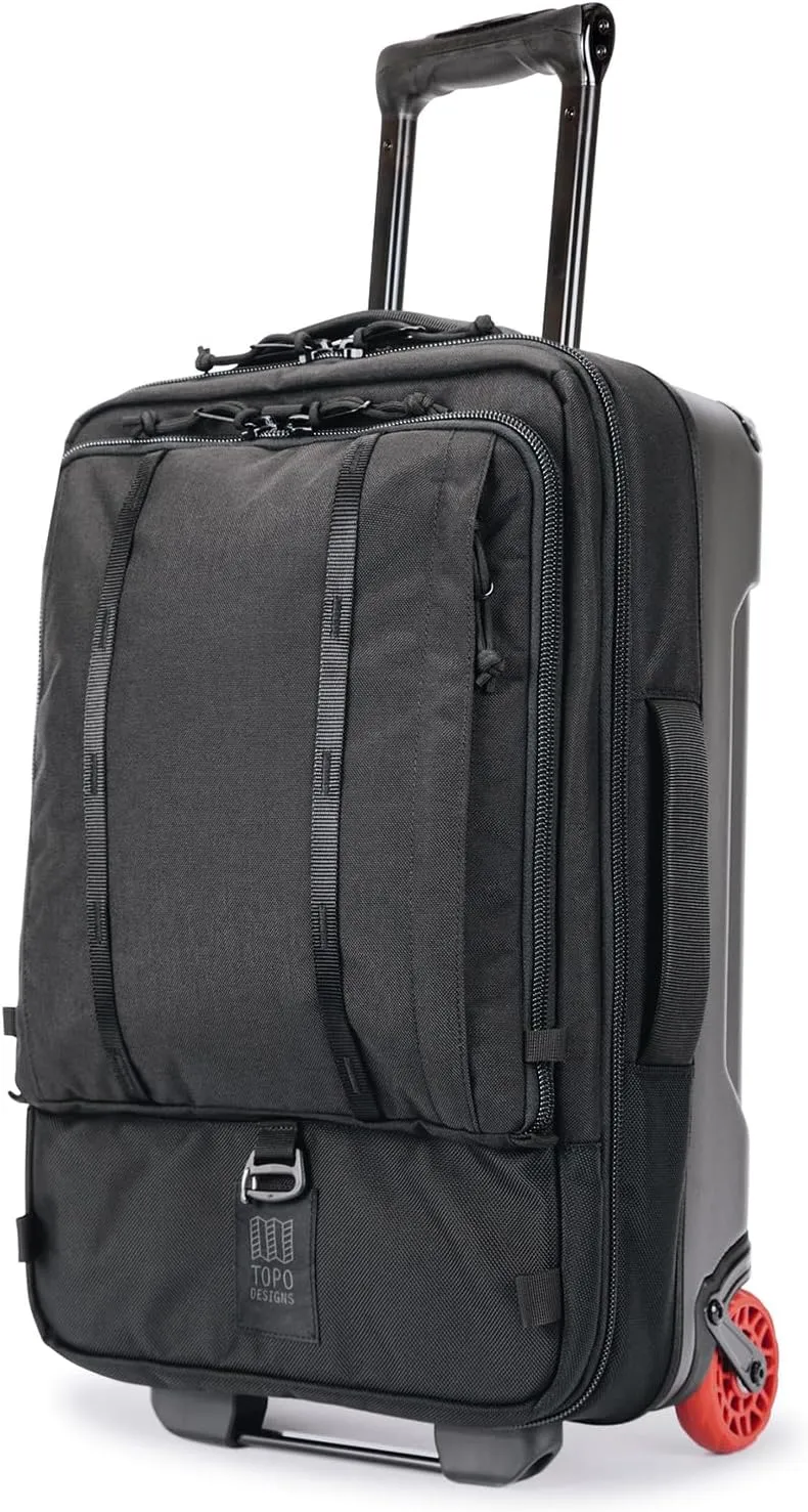 Topo Designs Global Travel Roller Bag Suitcase, Carry-On Friendly, 3 Carry Options, Smooth Heavy Duty Wheels, Telescoping Handle (Black)