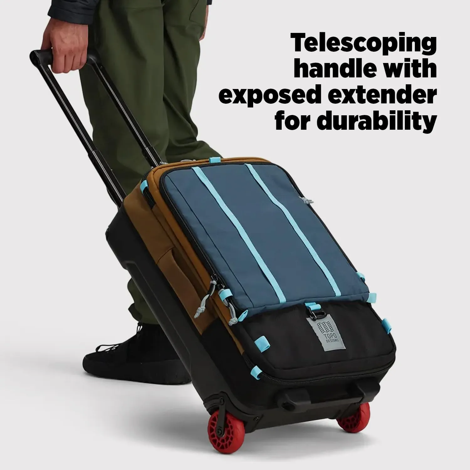 Topo Designs Global Travel Roller Bag Suitcase, Carry-On Friendly, 3 Carry Options, Smooth Heavy Duty Wheels, Telescoping Handle (Black)