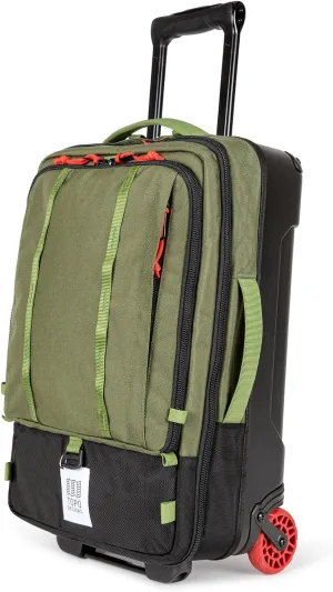 Topo Designs Global Travel Roller Bag Suitcase, Carry-On Friendly, 3 Carry Options, Smooth Heavy Duty Wheels, Telescoping Handle, Designed in Denver CO USA, PFAS Free (Olive/Olive)