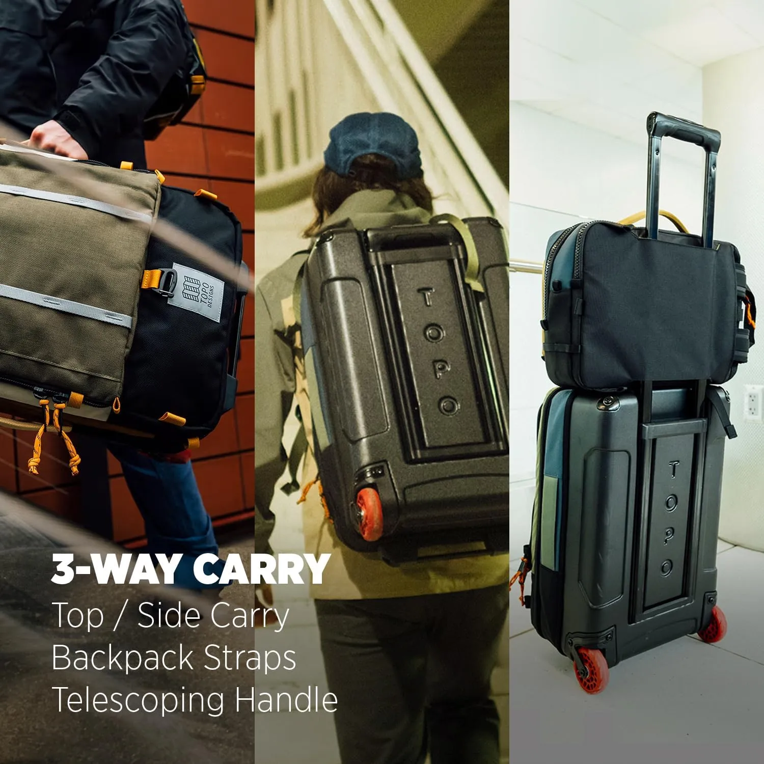 Topo Designs Global Travel Roller Bag Suitcase, Carry-On Friendly, 3 Carry Options, Smooth Heavy Duty Wheels, Telescoping Handle, Designed in Denver CO USA, PFAS Free (Sea Pine)