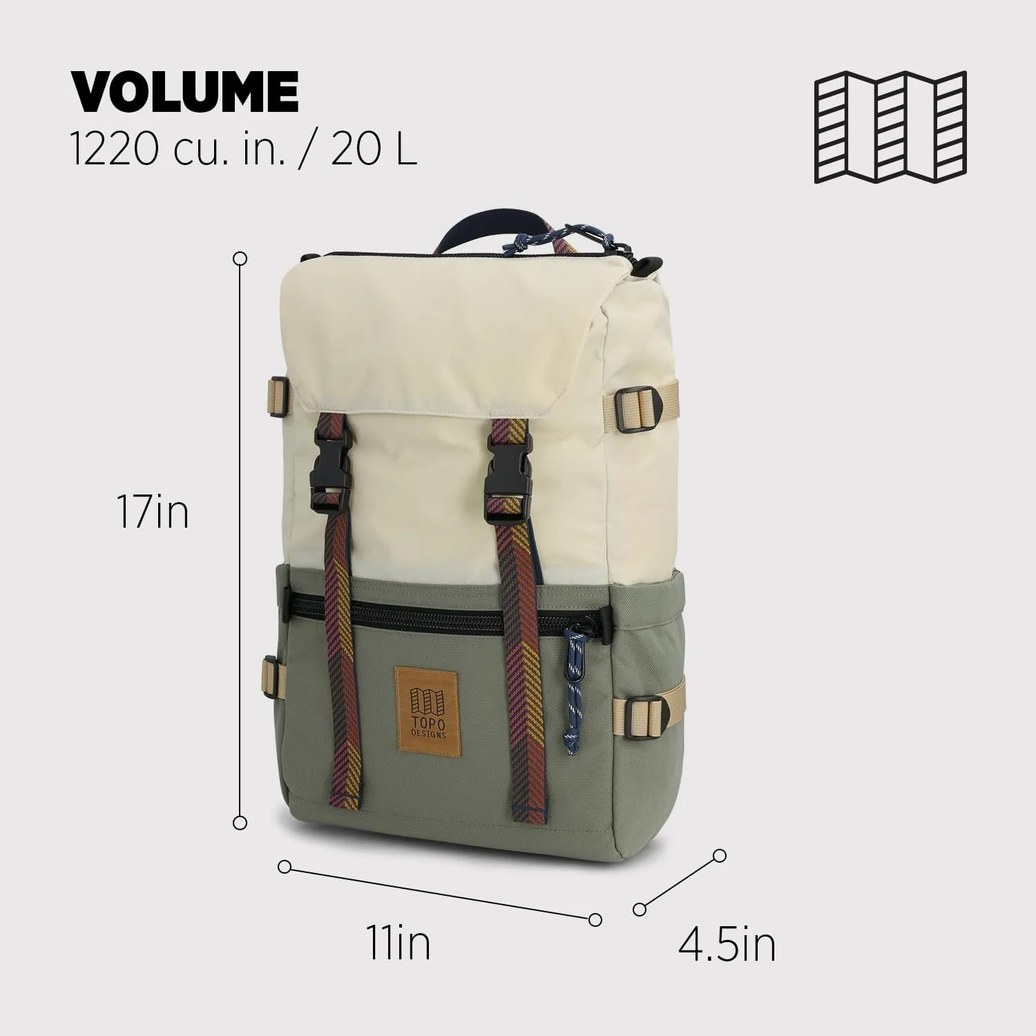 Topo Designs Rover Pack Classic - Daily Daypack for Commutes, Day Trips, Hikes, Iconic Denver Design, Recycled Nylon, (Bone White/Beetle)
