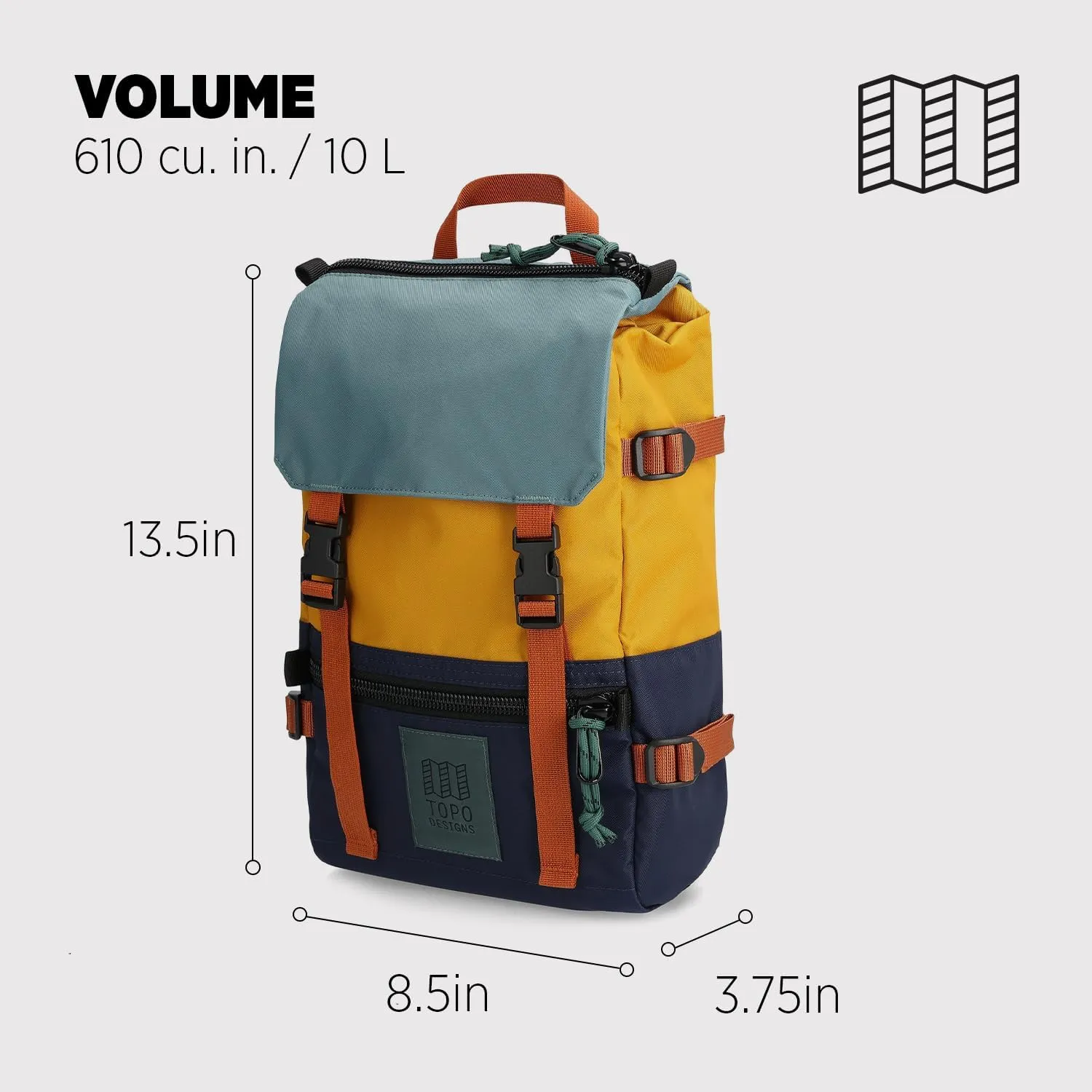 Topo Designs Rover Pack Mini, Navy/Mustard, One Size