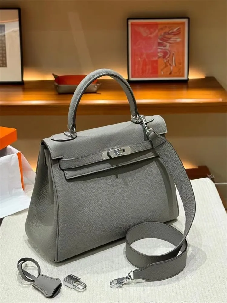 Tote Bag for Women, Genuine Leather Lychee Grain Handbag with 2 Adjustable Straps, Shoulder & Crossbody Purse (Small/Large)