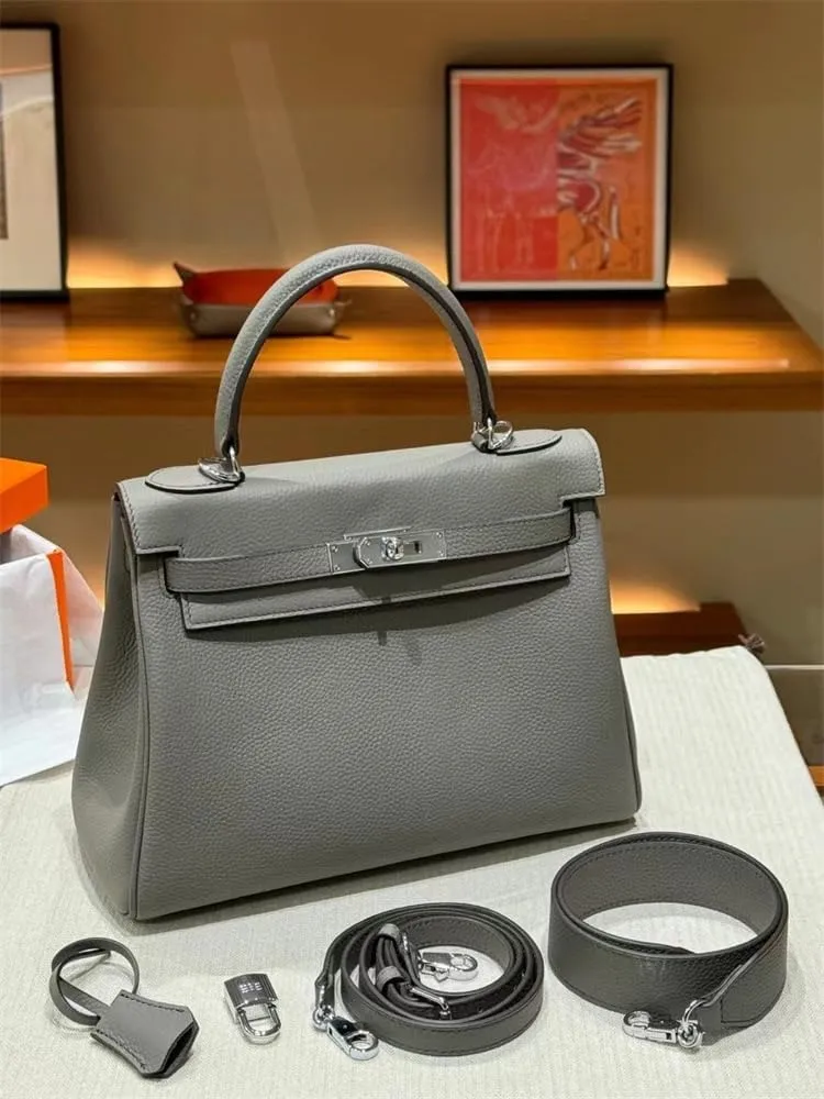 Tote Bag for Women, Genuine Leather Lychee Grain Handbag with 2 Adjustable Straps, Shoulder & Crossbody Purse (Small/Large)