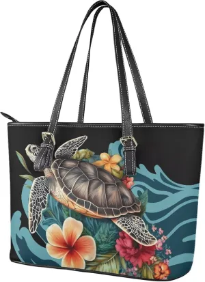 Tote Bag for Women PU Leather Folk Floral Top Handle Satchel Bags Zipper, Mexican Ethnic Large Handbag Shoulder Bag