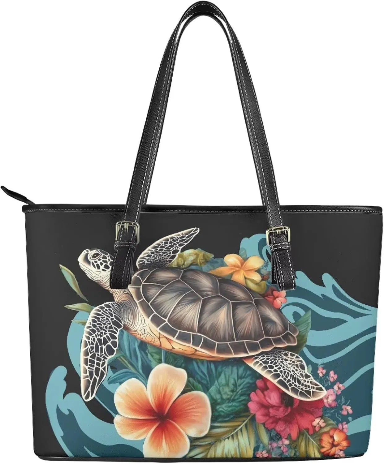 Tote Bag for Women PU Leather Folk Floral Top Handle Satchel Bags Zipper, Mexican Ethnic Large Handbag Shoulder Bag