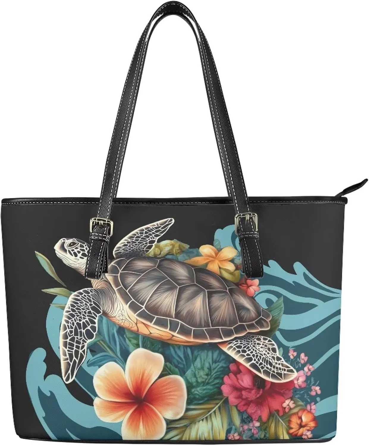 Tote Bag for Women PU Leather Folk Floral Top Handle Satchel Bags Zipper, Mexican Ethnic Large Handbag Shoulder Bag