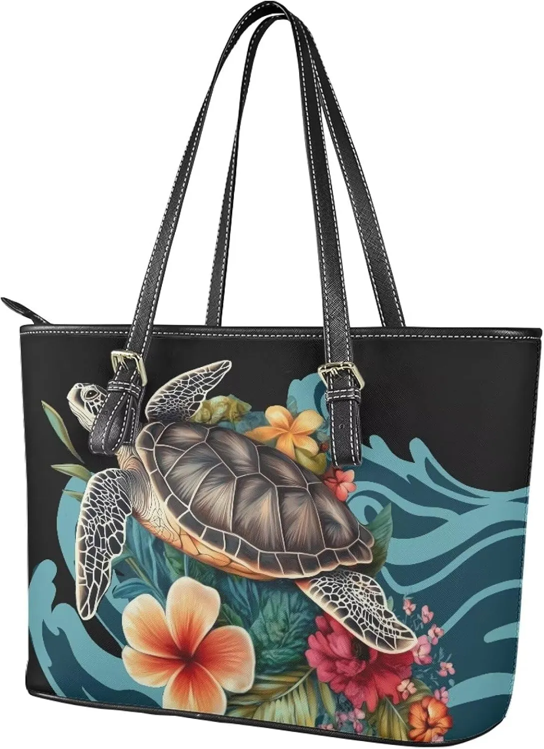 Tote Bag for Women PU Leather Folk Floral Top Handle Satchel Bags Zipper, Mexican Ethnic Large Handbag Shoulder Bag