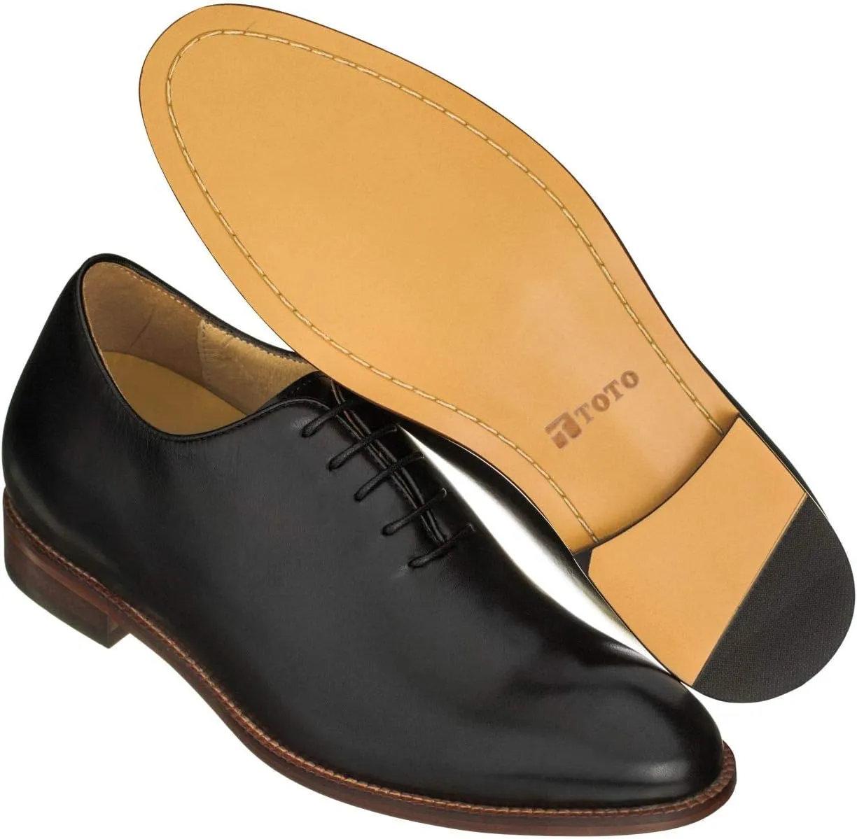 TOTO Men's Invisible Height Increasing Elevator Shoes - Black Premium Leather Lace-up Formal Oxfords - 2.6 Inches Taller - S3001 - Size 8 D(M) US