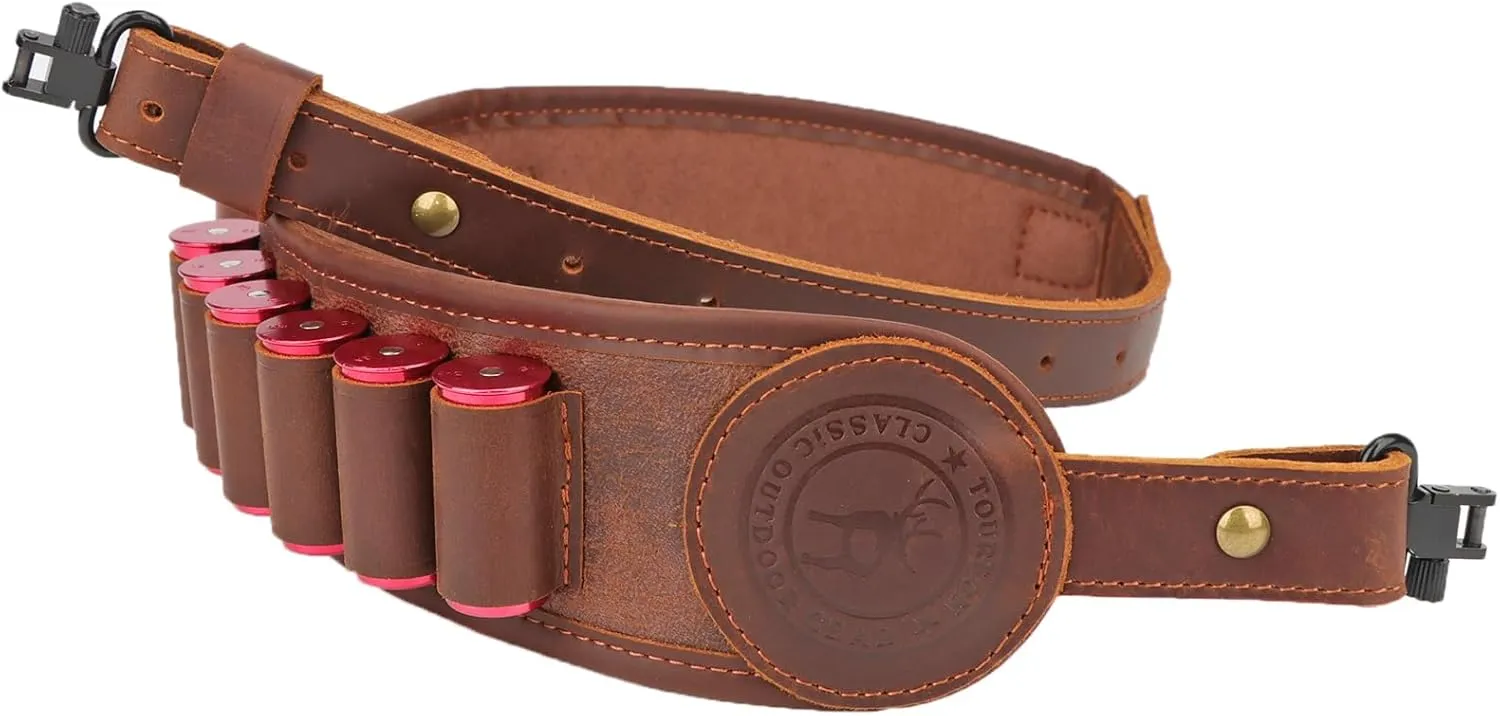TOURBON Adjustable Gun Sling with 12 Gauge Shotgun Shell Holder, Padded Gun Strap with or Without Swivels