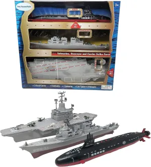 Toy Aircraft Carrier Submarine and Battleship Destroyer Combo with 8 Mini Fighter Jets
