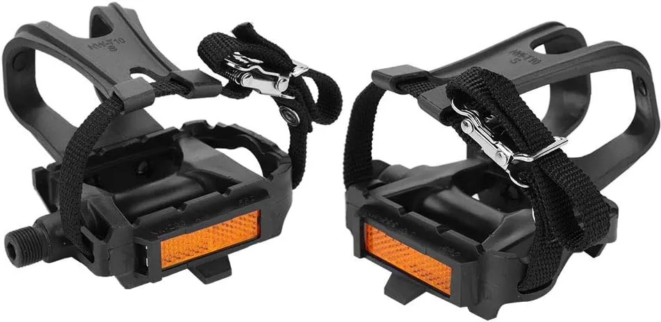 Training Pedals For Kids Bike Toe Clips,Bicycle Pedals with Toe Clips & Straps,Road & Mountain Bike Compatible,1 Pair Nylon Cycling Pedals with Integrated Toe Clip Cages & Straps