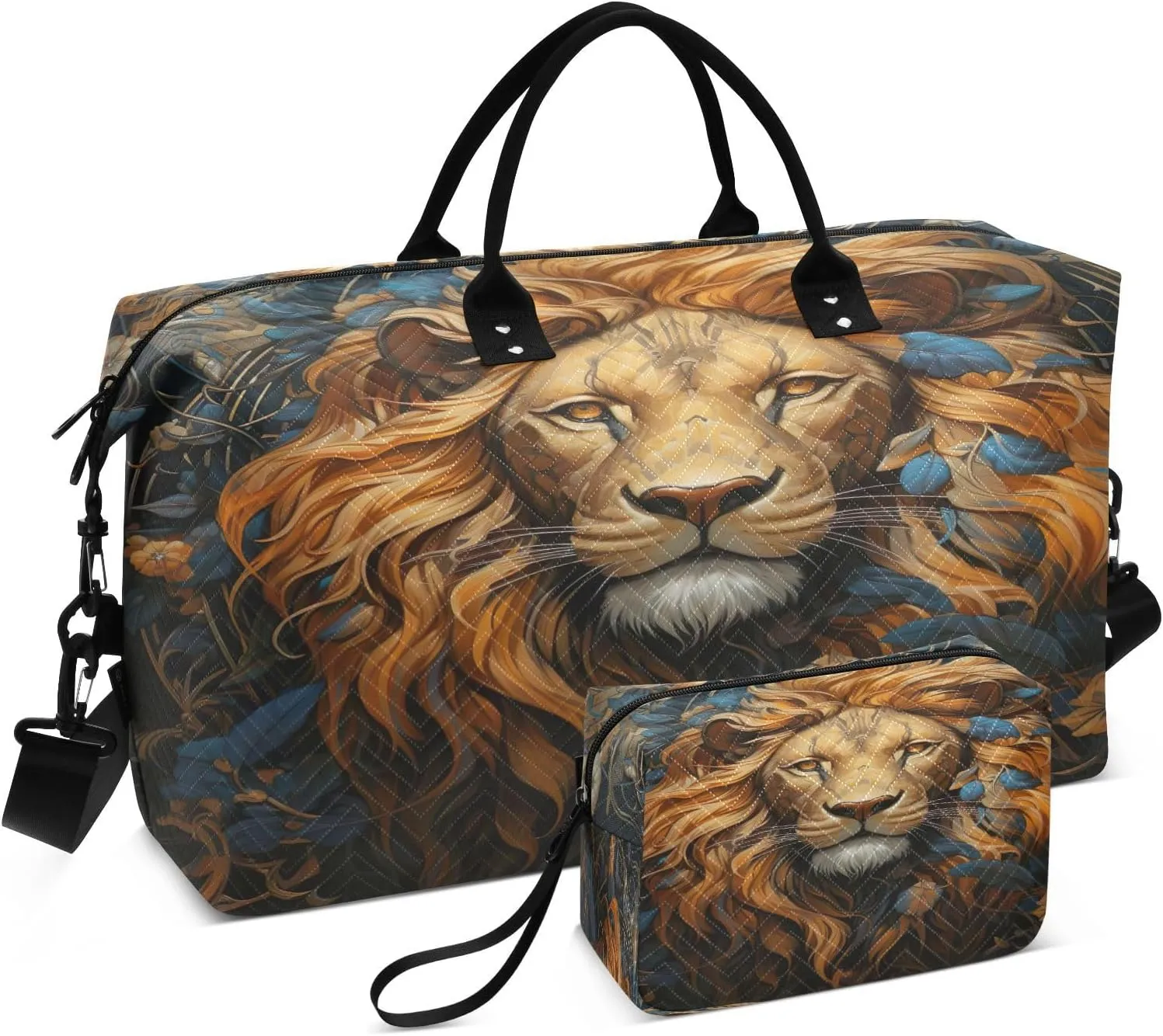 Travel Duffel Bag for Women Men, Lion Large Waterproof Weekender Overnight Bag, Detachable Shoulder Strap Travel Sport Gym Bag with Toiletry Bag