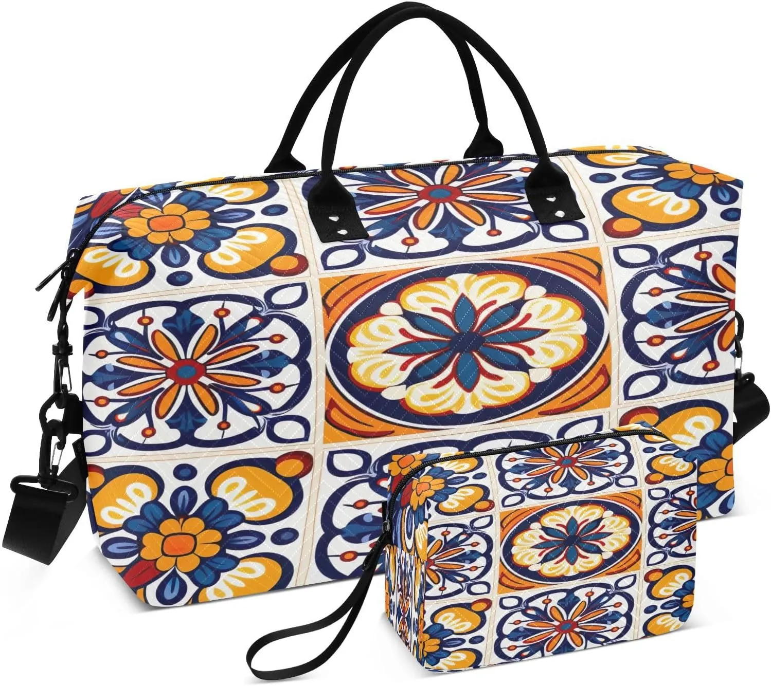 Travel Duffel Bag Large Weekender Overnight Bags for Women Men, Morocco Tiles Gym Bag with Toiletry Bag