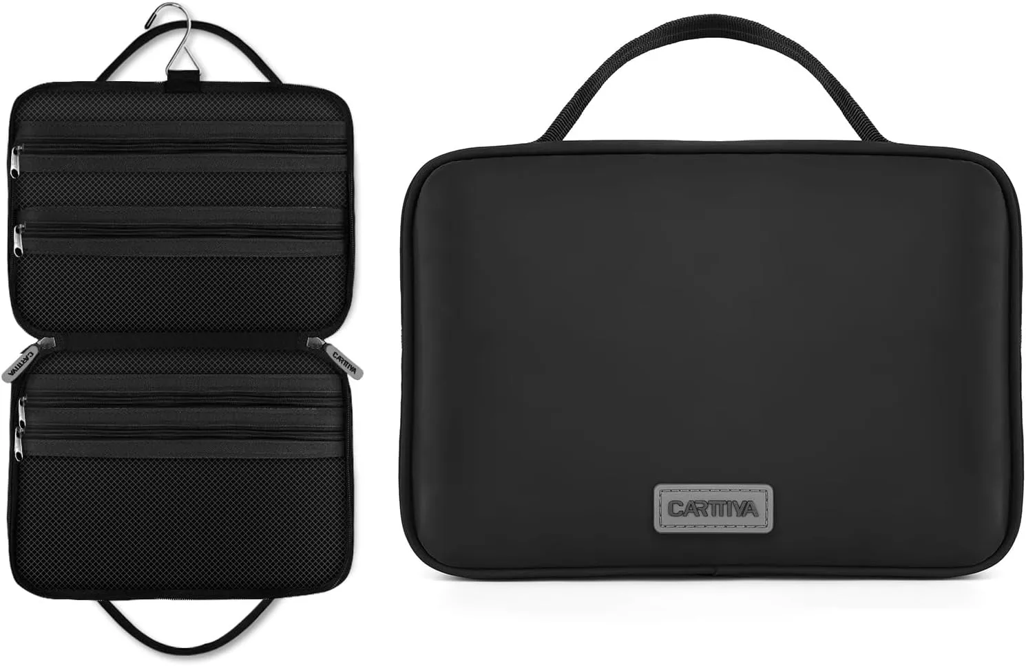 Travel Toiletry Bag for Men, Portable Shaving Bag Travel Cosmetic Bag with Hanging Hook, Water-proof Toiletry Organizer for Accessories, Shampoo, Full-size Container, Toiletries, Black
