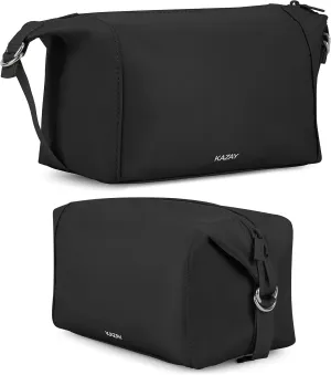 Travel Toiletry Bag, Large Capacity with Side Clips for Adjustable Sizing, Premium Nylon, Water Resistant, Cosmetic Bag, Stylish, Full-Size Bottles, Makeup Bag, Unisex (Black)