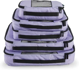 TravelWise Luggage Packing Organization Cubes 5 Pack, Lavender, 2 Small, 2 Medium, 1 Large (TWPC-27)