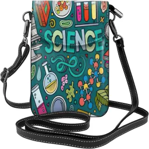 Trendy mini Cartoon Science Theme print crossbody cell phone bag for women,everyday use and travel handbag