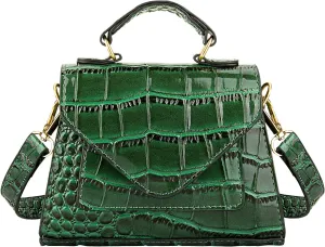 Trendy Mini Purse for Women, Small Crocodile Pattern Crossbody Bag, Vegan Leather Clutch Top Handle Shoulder Handbag (Green)