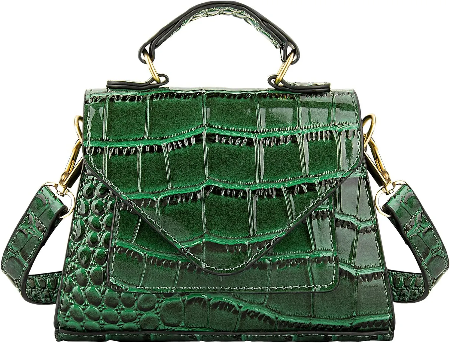 Trendy Mini Purse for Women, Small Crocodile Pattern Crossbody Bag, Vegan Leather Clutch Top Handle Shoulder Handbag (Green)