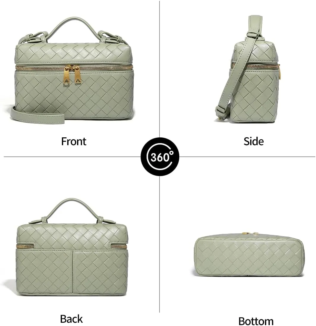Trendy Woven Crossbody Purse Bag for Women Cute Shoulder Bag Square Box Bags Mini PU Leather Top Handle Purses Handbag