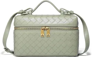 Trendy Woven Crossbody Purse Bag for Women Cute Shoulder Bag Square Box Bags Mini PU Leather Top Handle Purses Handbag